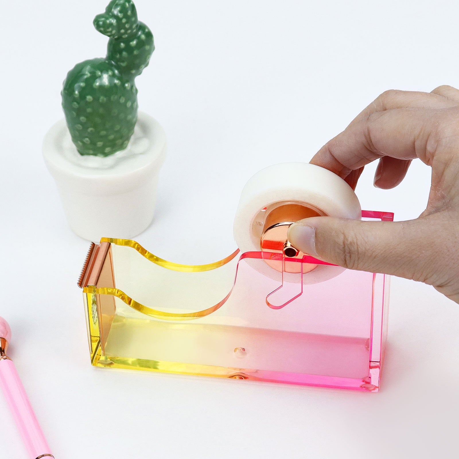 Gradient Acrylic Tape Dispenser - Large Desktop Tape Cutter, Cute Aesthetic Office & School Supplies