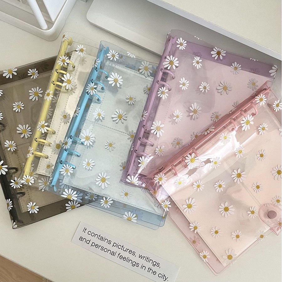 A6 Daisy Print Transparent 6-Ring Binder Notebook - Cute Floral Journal Planner