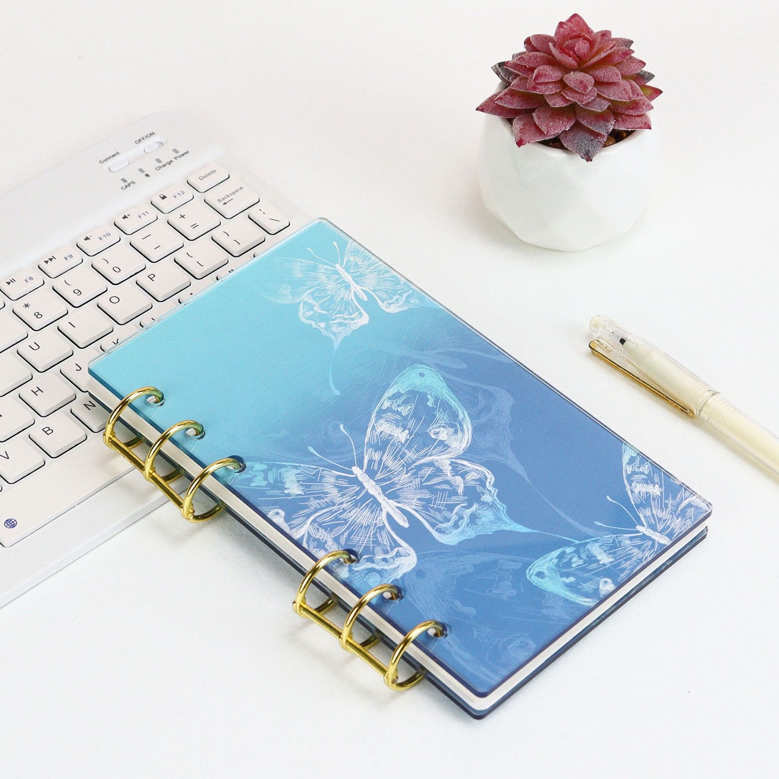 Clear A6 Binder Cover with Delicate Butterfly Design, 6-Hole Removable Shell for Budget Binder 