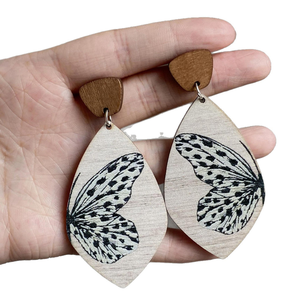 Wooden Butterfly Drop Earrings | Lightweight Boho Statement Jewelry