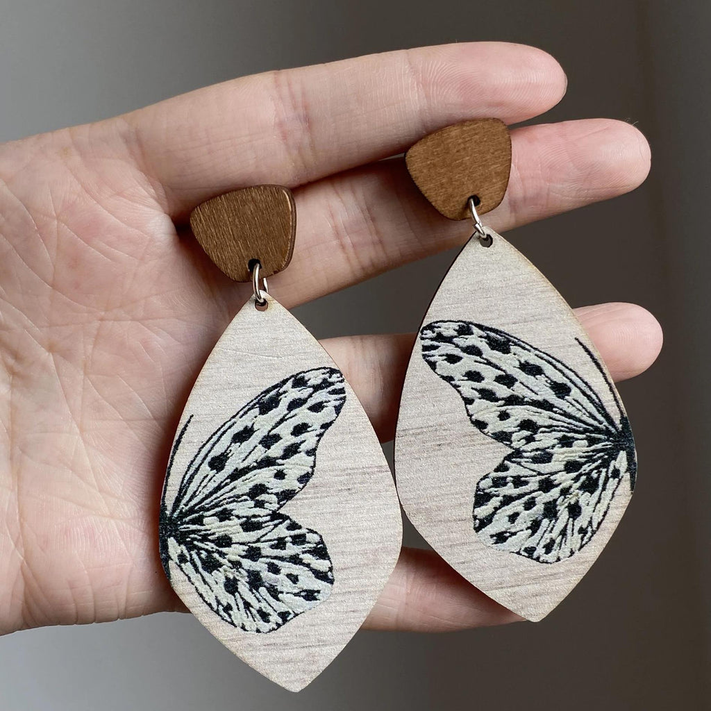 Wooden Butterfly Drop Earrings | Lightweight Boho Statement Jewelry