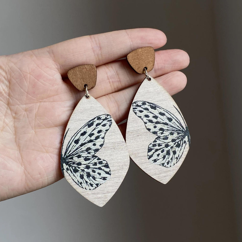 Wooden Butterfly Drop Earrings | Lightweight Boho Statement Jewelry