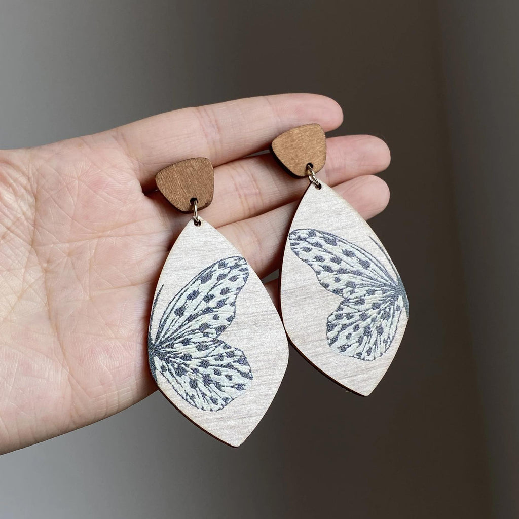 Wooden Butterfly Drop Earrings | Lightweight Boho Statement Jewelry