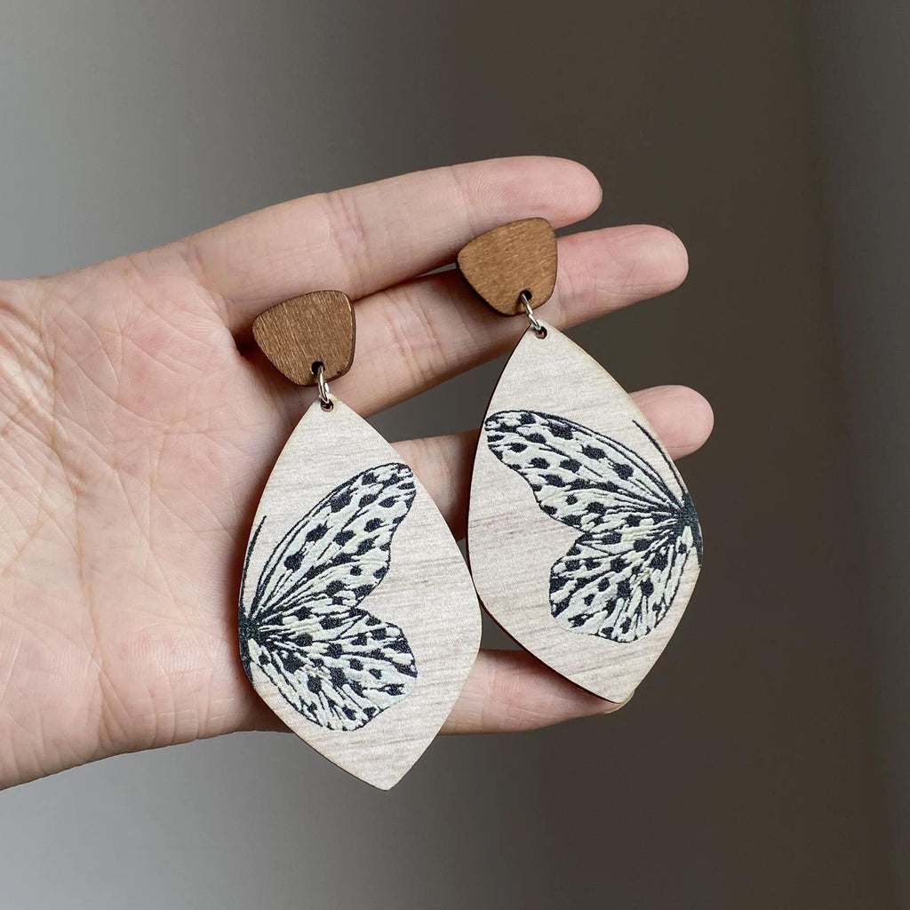 Wooden Butterfly Drop Earrings | Lightweight Boho Statement Jewelry