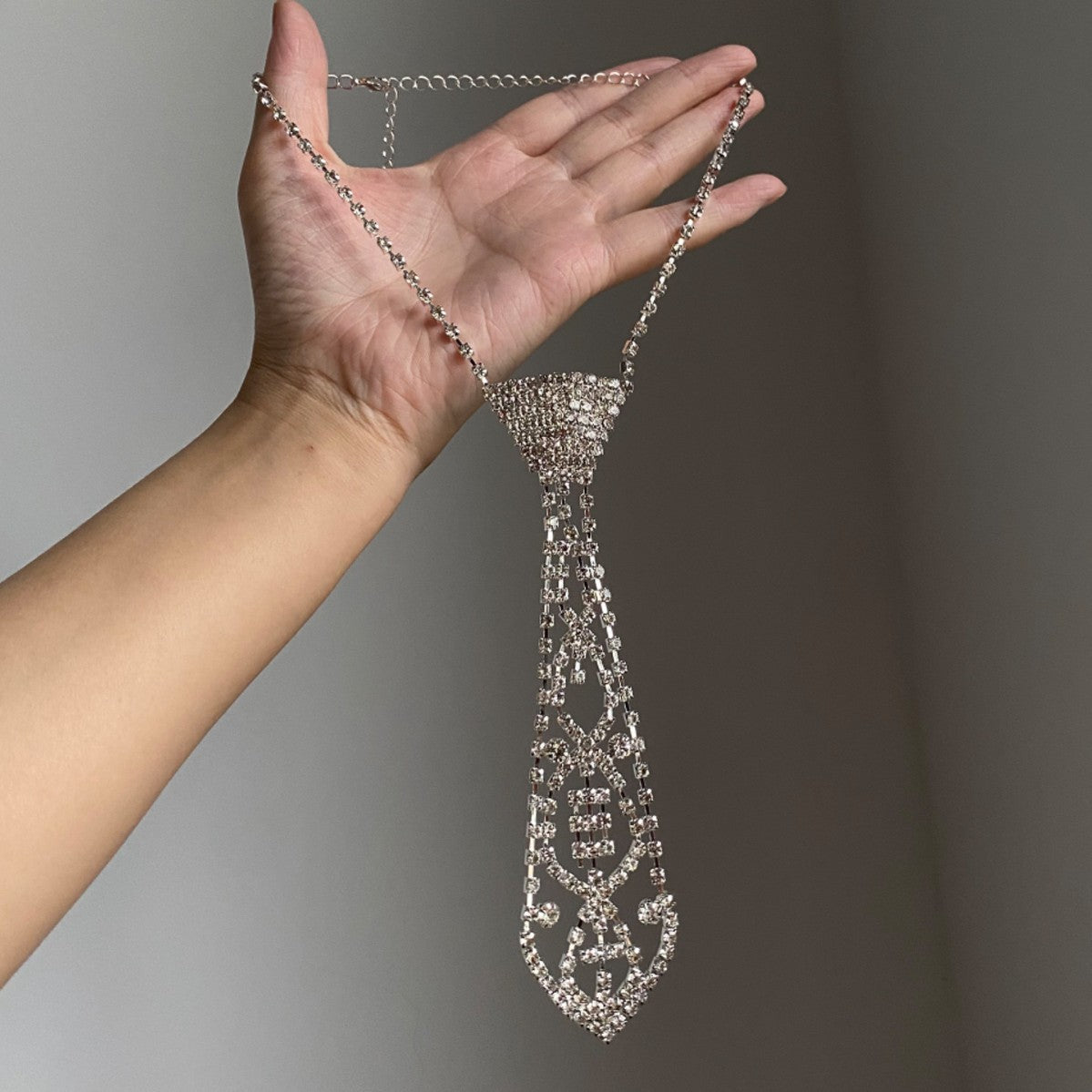 Rhinestone Crystal Tie Necklace