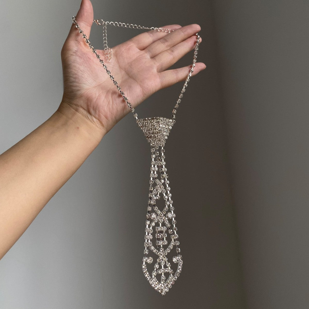 Rhinestone Crystal Tie Necklace