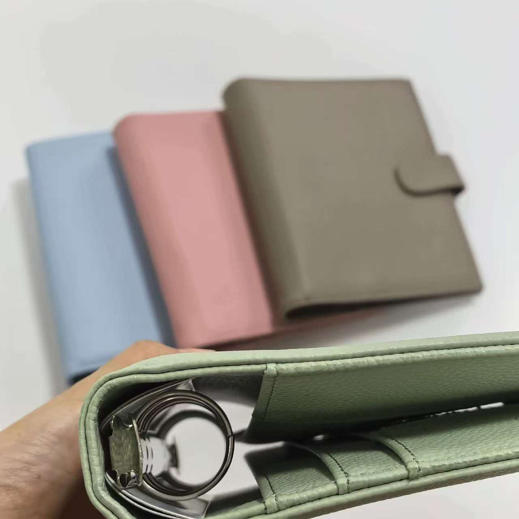 A5 PU Leather Binder Planner, 6-Ring Loose-Leaf Notebook Cover with Card Slots