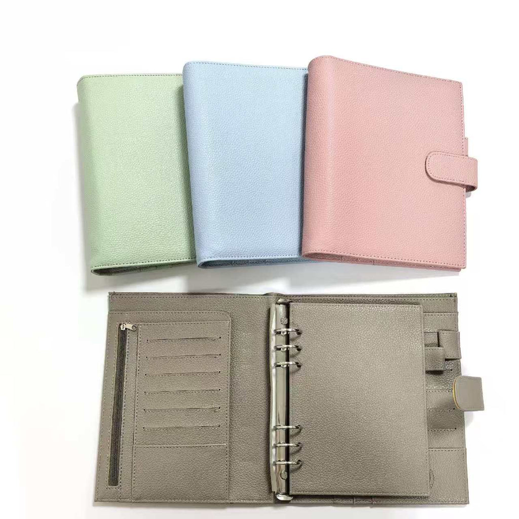 A5 PU Leather Binder Planner, 6-Ring Loose-Leaf Notebook Cover with Card Slots