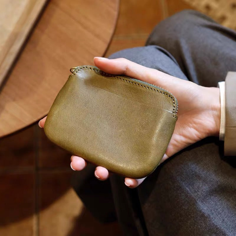 Full-Grain PU Leather Mini Zipper Pouch, Portable Style Coin Purse & Lipstick Holder for Women