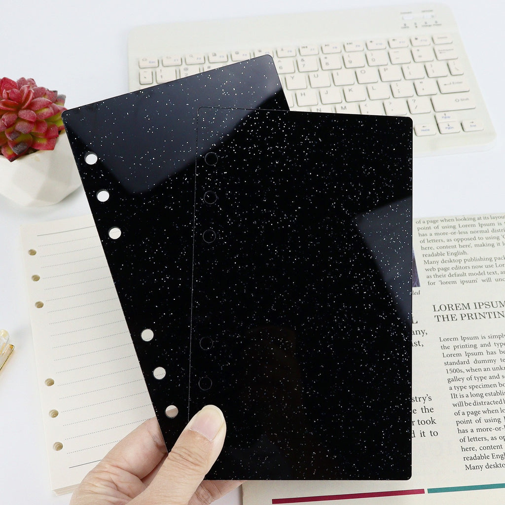 Glitter Acrylic Discbound Notebook Cover, 3-Ring Binder Shell for Planner, DIY Journal Shell with Gold/Black Rings