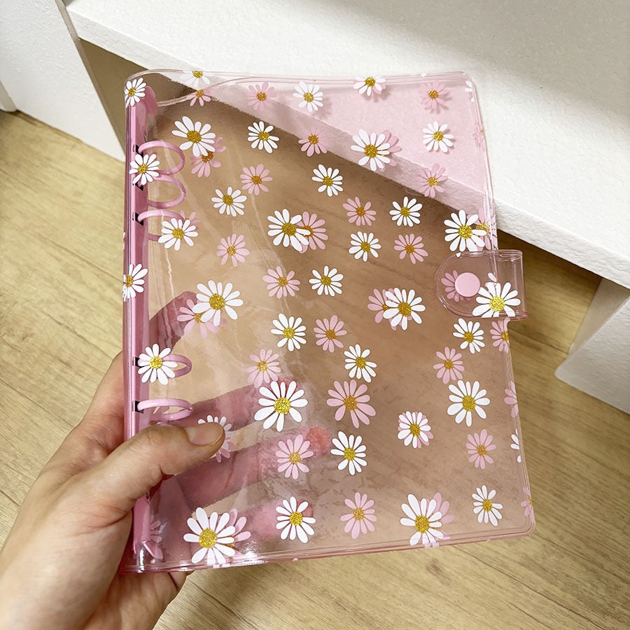 A6 Daisy Print Transparent 6-Ring Binder Notebook - Cute Floral Journal Planner
