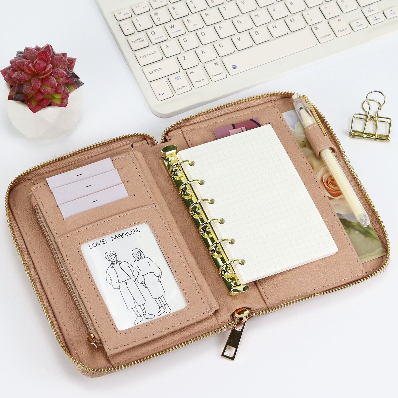 Minimalist PU Leather Budget Binder with Zipper, Cash Envelope System for Financial Planning
