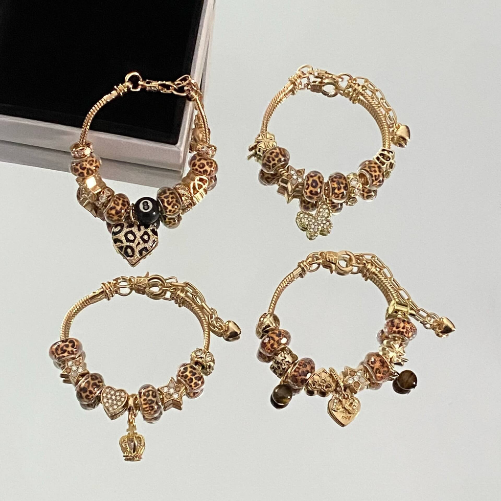 Leopard Print Crown Heart Charm Bracelet (Main Image)