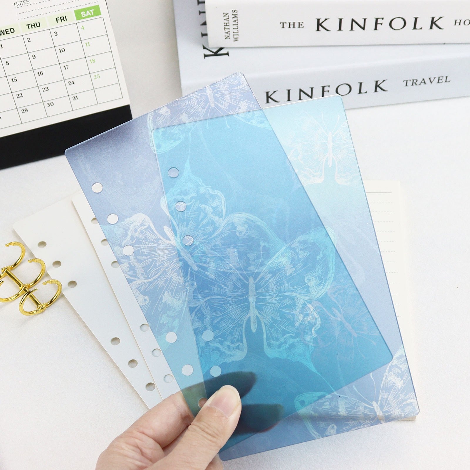 Clear A6 Binder Cover with Delicate Butterfly Design, 6-Hole Removable Shell for Budget Binder 