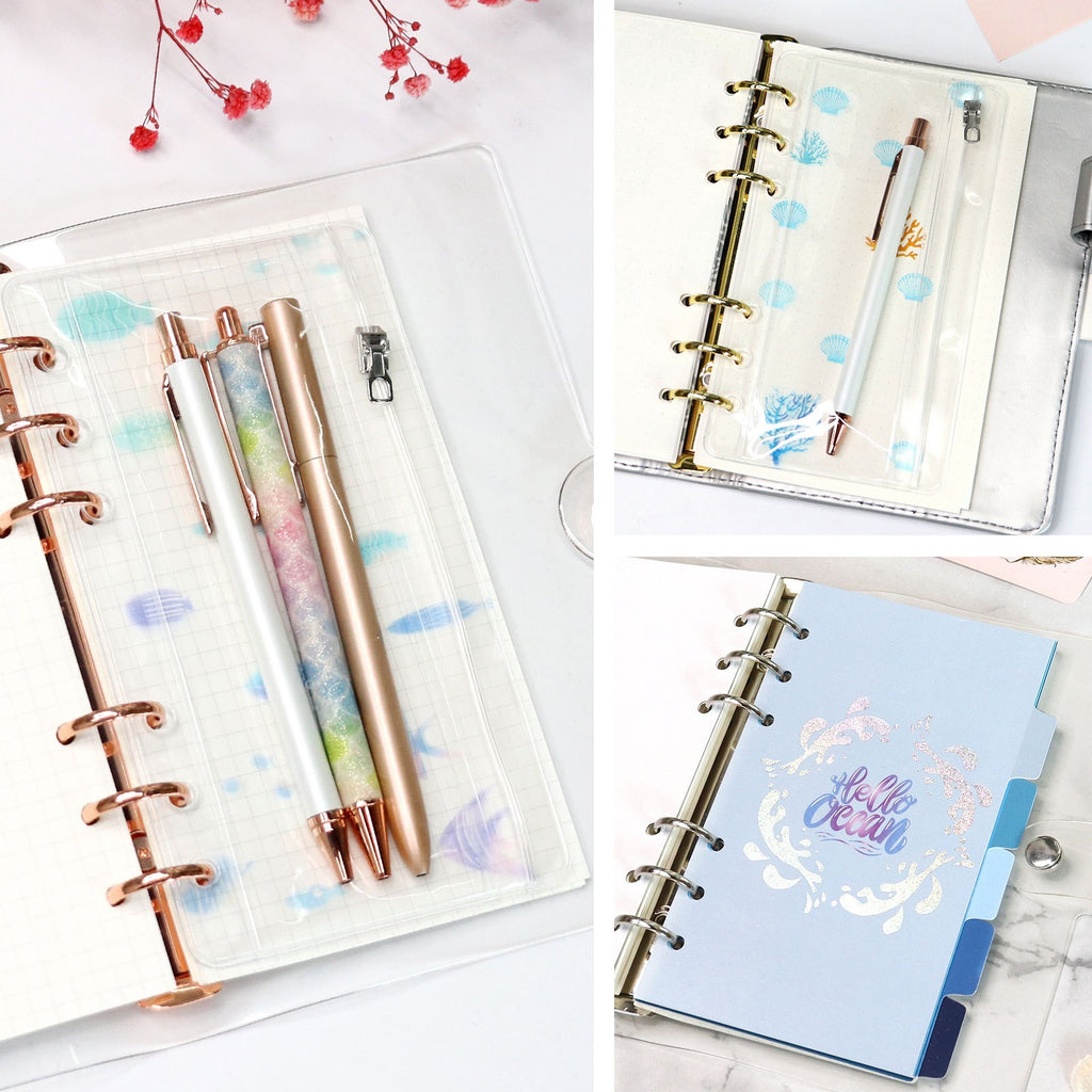 Ocean Themed A6 Binder Dividers, 6-Hole PVC Index Tabs for Loose-Leaf Planner & Journal