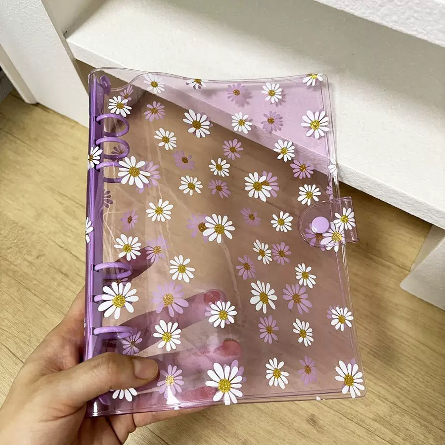 A6 Daisy Print Transparent 6-Ring Binder Notebook - Cute Floral Journal Planner