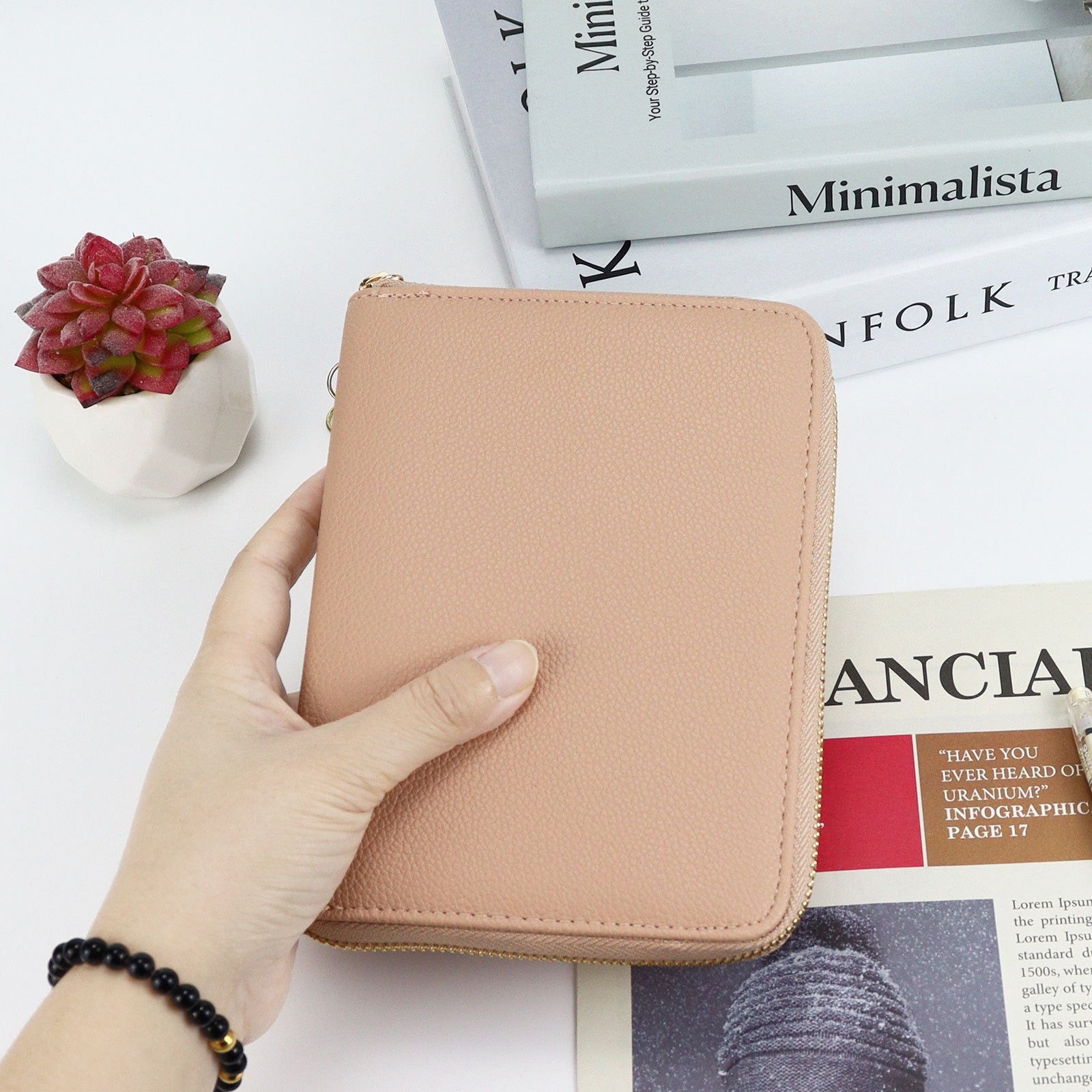 Minimalist PU Leather Budget Binder with Zipper, Cash Envelope System for Financial Planning