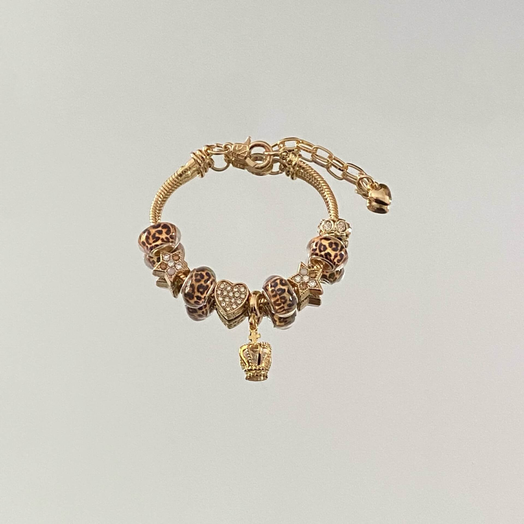 Leopard Print Heart Pendant Bracelet