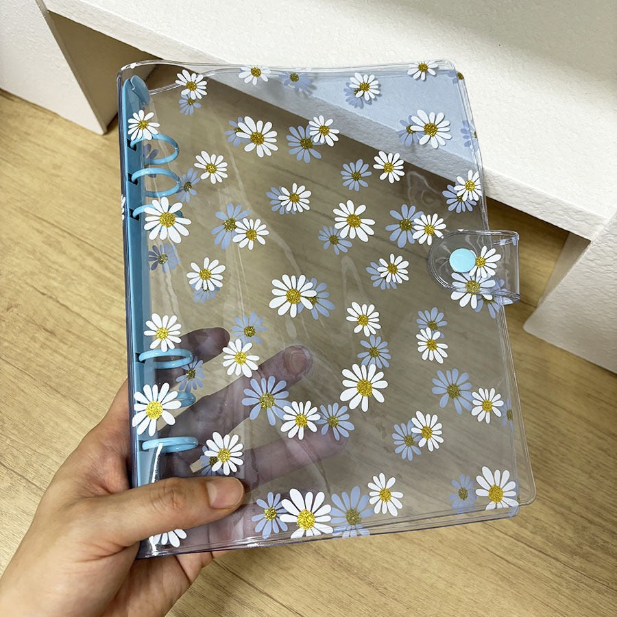 A6 Daisy Print Transparent 6-Ring Binder Notebook - Cute Floral Journal Planner