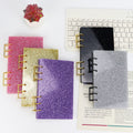 Glitter Acrylic Discbound Notebook Cover, 3-Ring Binder Shell for Planner, DIY Journal Shell with Gold/Black Rings