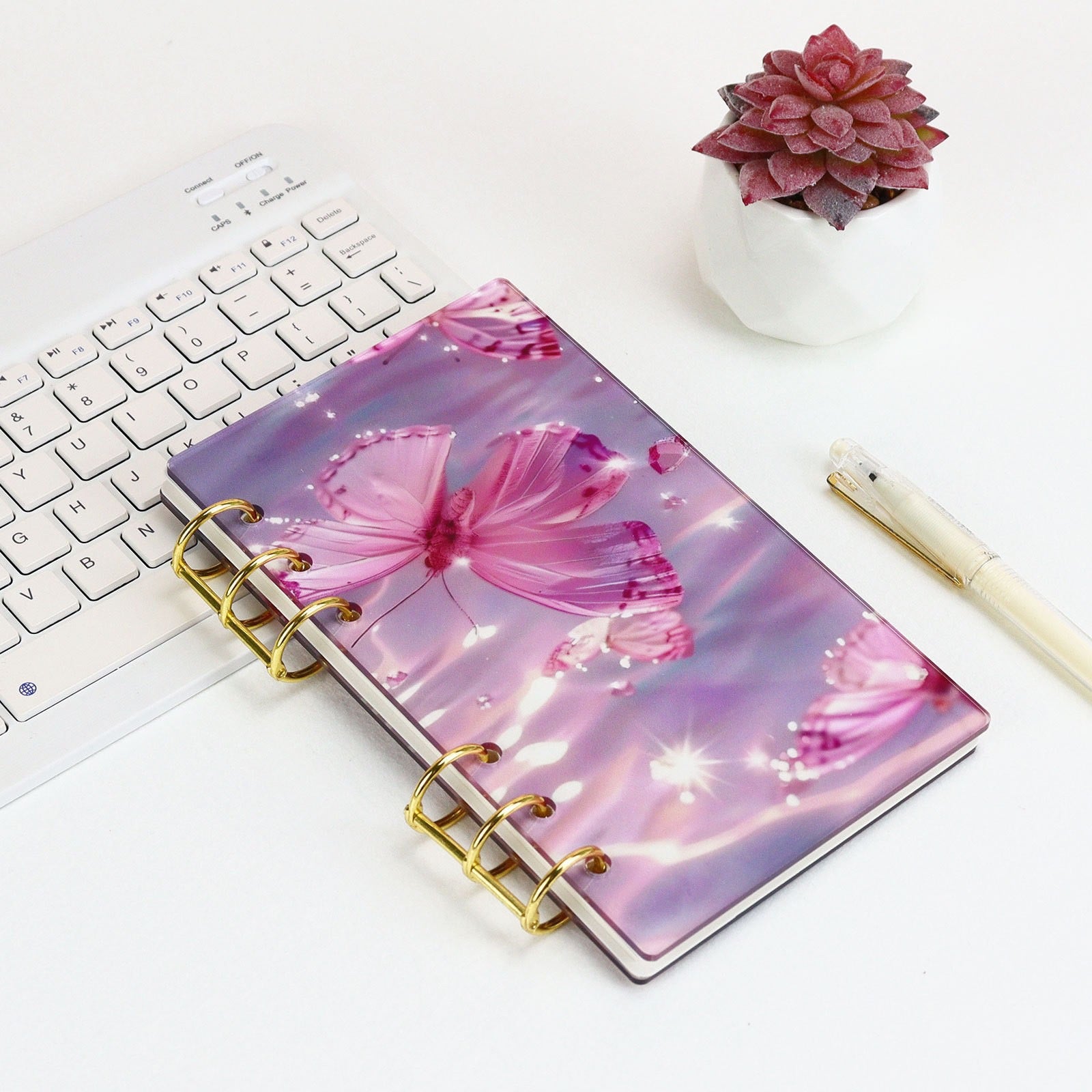 Clear A6 Binder Cover with Delicate Butterfly Design, 6-Hole Removable Shell for Budget Binder 
