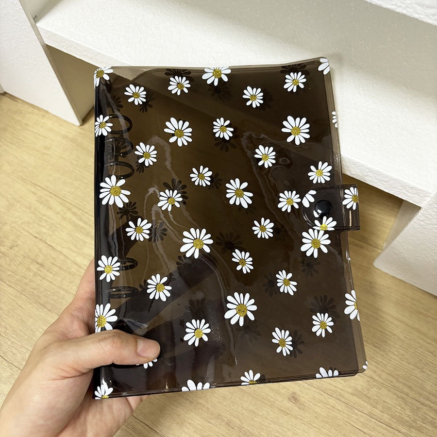 A6 Daisy Print Transparent 6-Ring Binder Notebook - Cute Floral Journal Planner
