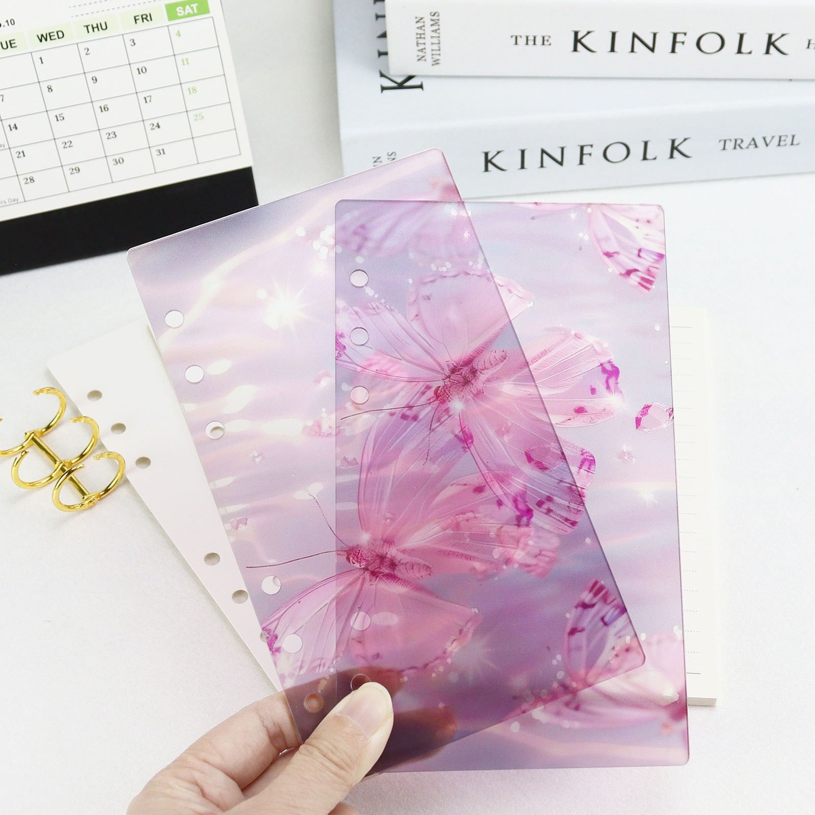 Clear A6 Binder Cover with Delicate Butterfly Design, 6-Hole Removable Shell for Budget Binder 