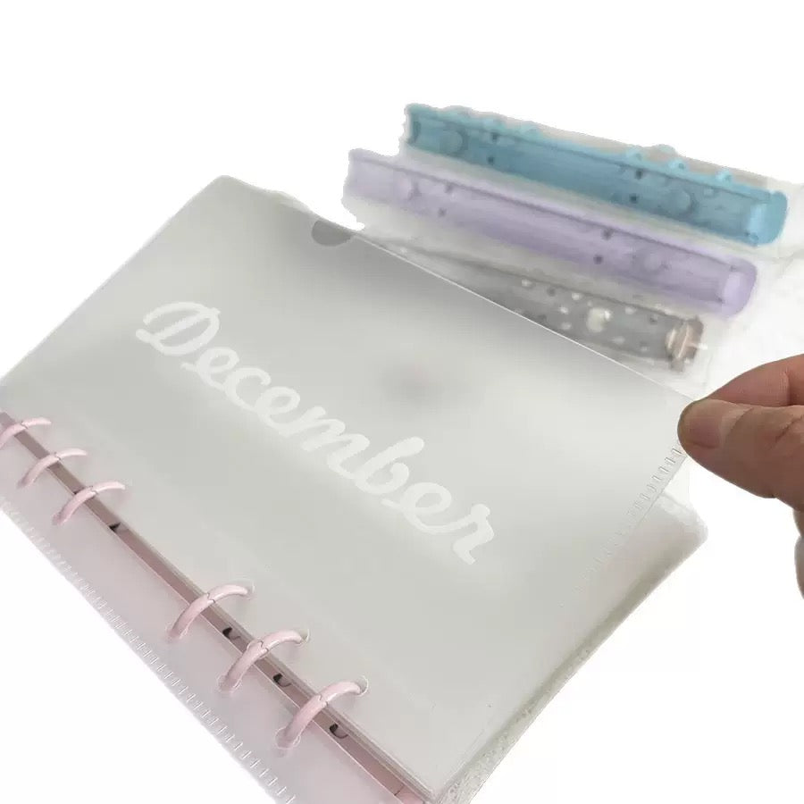 12Pcs Monthly Budget Cash Envelopes Set - Clear 6-Ring A6 Binder Inserts with Month Prints