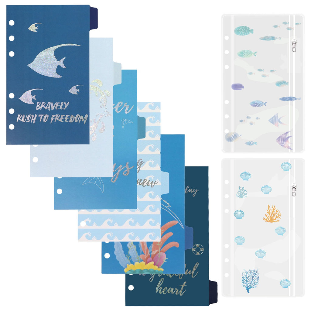 Ocean Themed A6 Binder Dividers, 6-Hole PVC Index Tabs for Loose-Leaf Planner & Journal