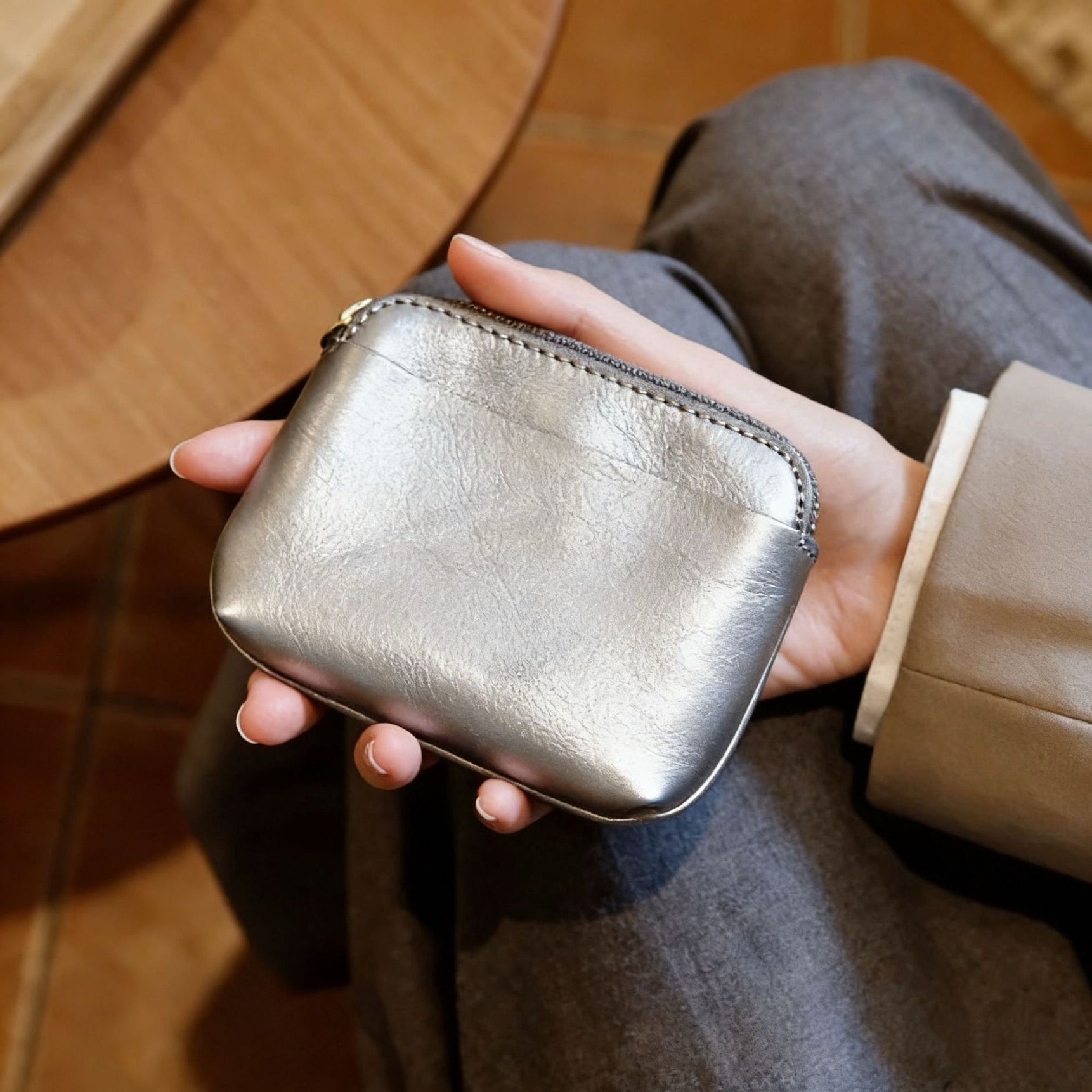 Full-Grain PU Leather Mini Zipper Pouch, Portable Style Coin Purse & Lipstick Holder for Women