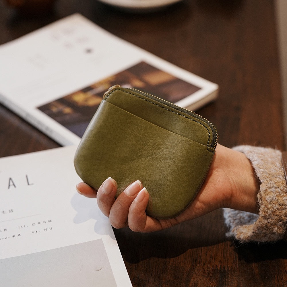 Full-Grain PU Leather Mini Zipper Pouch, Portable Style Coin Purse & Lipstick Holder for Women