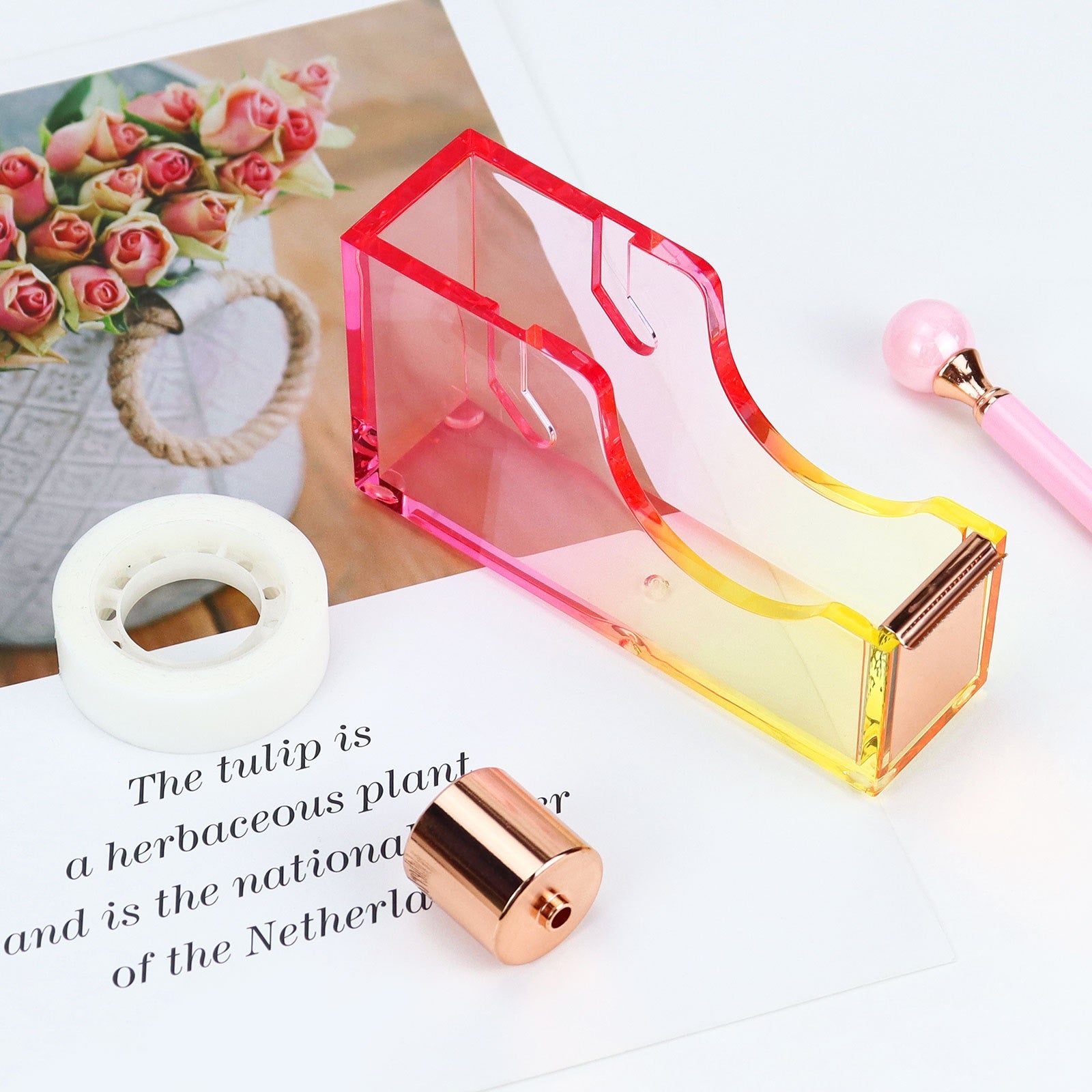 Gradient Acrylic Tape Dispenser - Large Desktop Tape Cutter, Cute Aesthetic Office & School Supplies