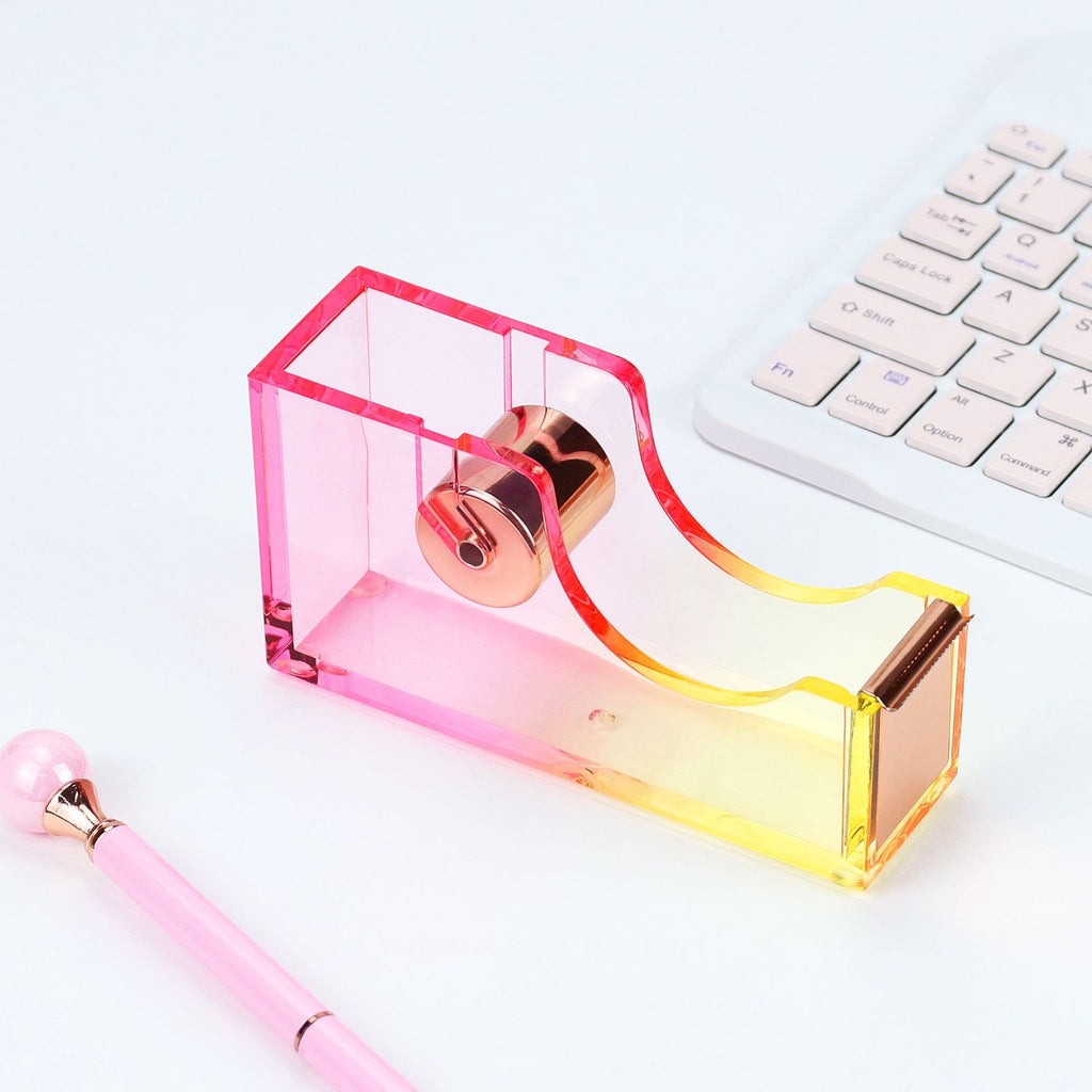 Gradient Acrylic Tape Dispenser - Large Desktop Tape Cutter, Cute Aesthetic Office & School Supplies