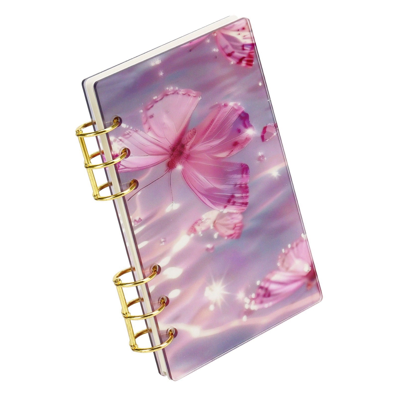 Clear A6 Binder Cover with Delicate Butterfly Design, 6-Hole Removable Shell for Budget Binder 