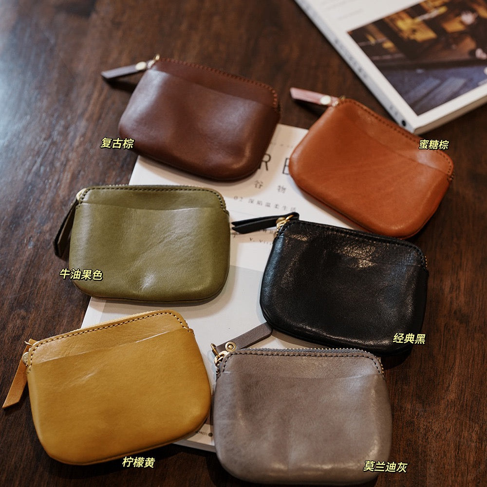 Full-Grain PU Leather Mini Zipper Pouch, Portable Style Coin Purse & Lipstick Holder for Women