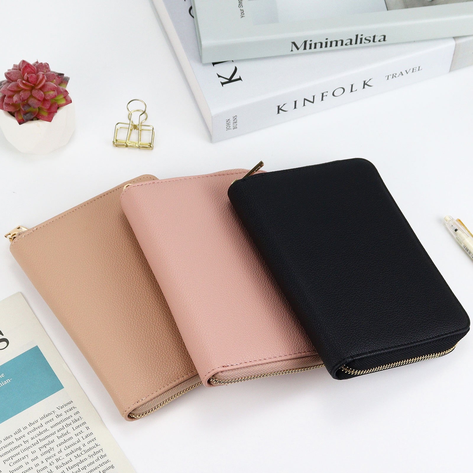Minimalist PU Leather Budget Binder with Zipper, Cash Envelope System for Financial Planning