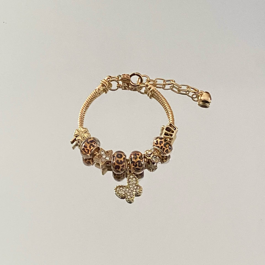 Leopard Print Heart Clover Charm Bracelet