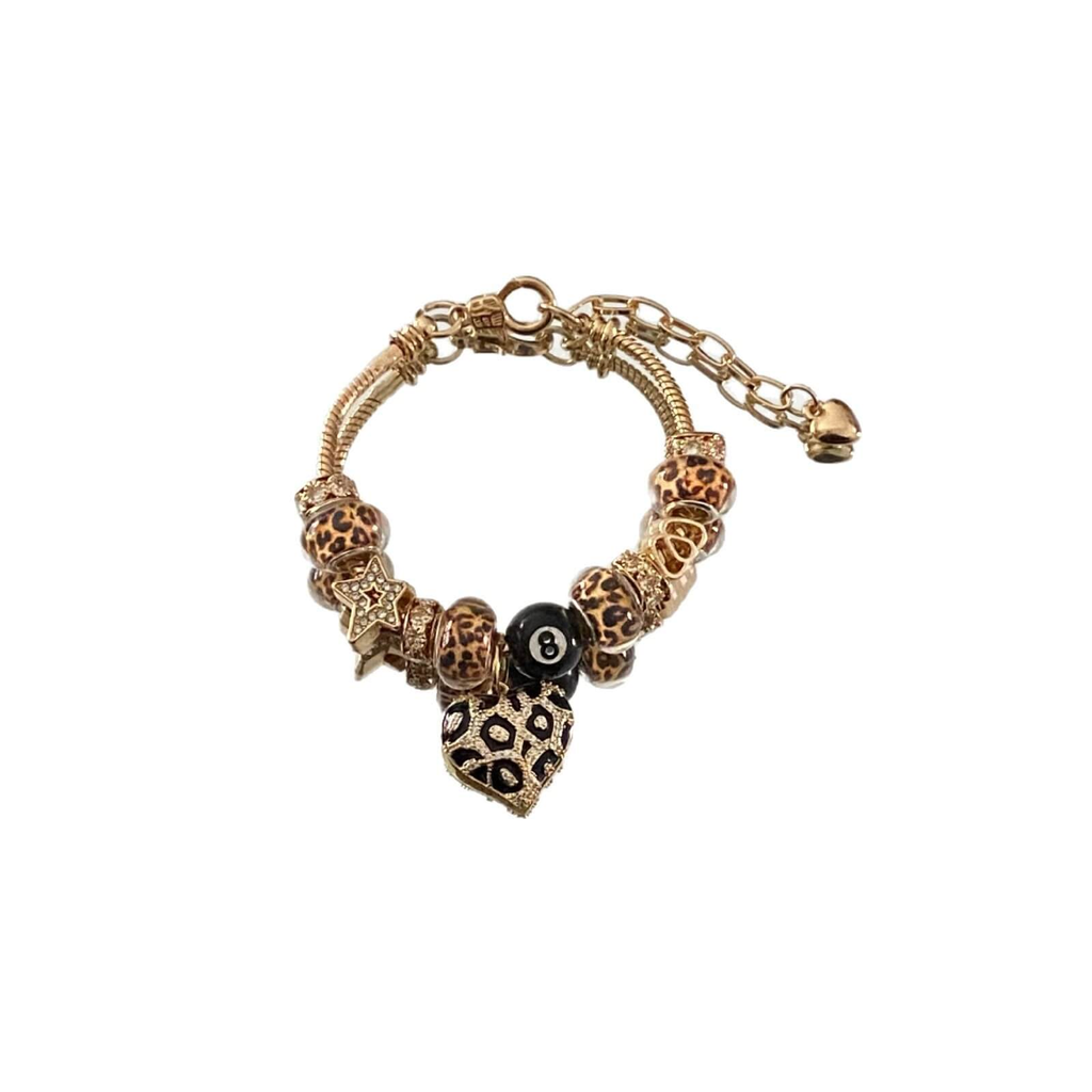 Leopard Print 8-Ball Heart Charm Bracelet