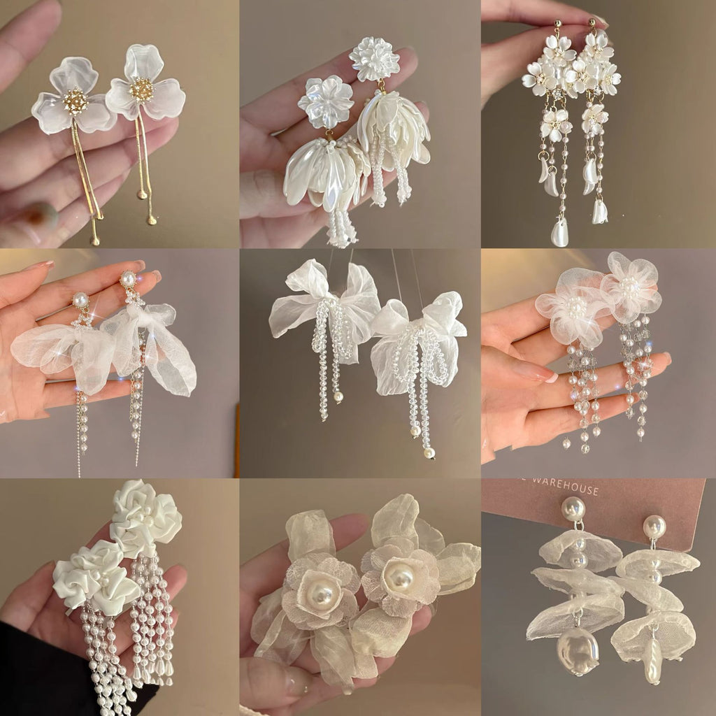 Elegant White Flower & Pearl Earrings